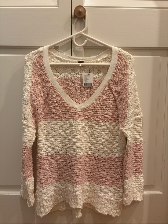 Free People Sweaters - Free People Striped V-Neck Sweater in Pink and Cream